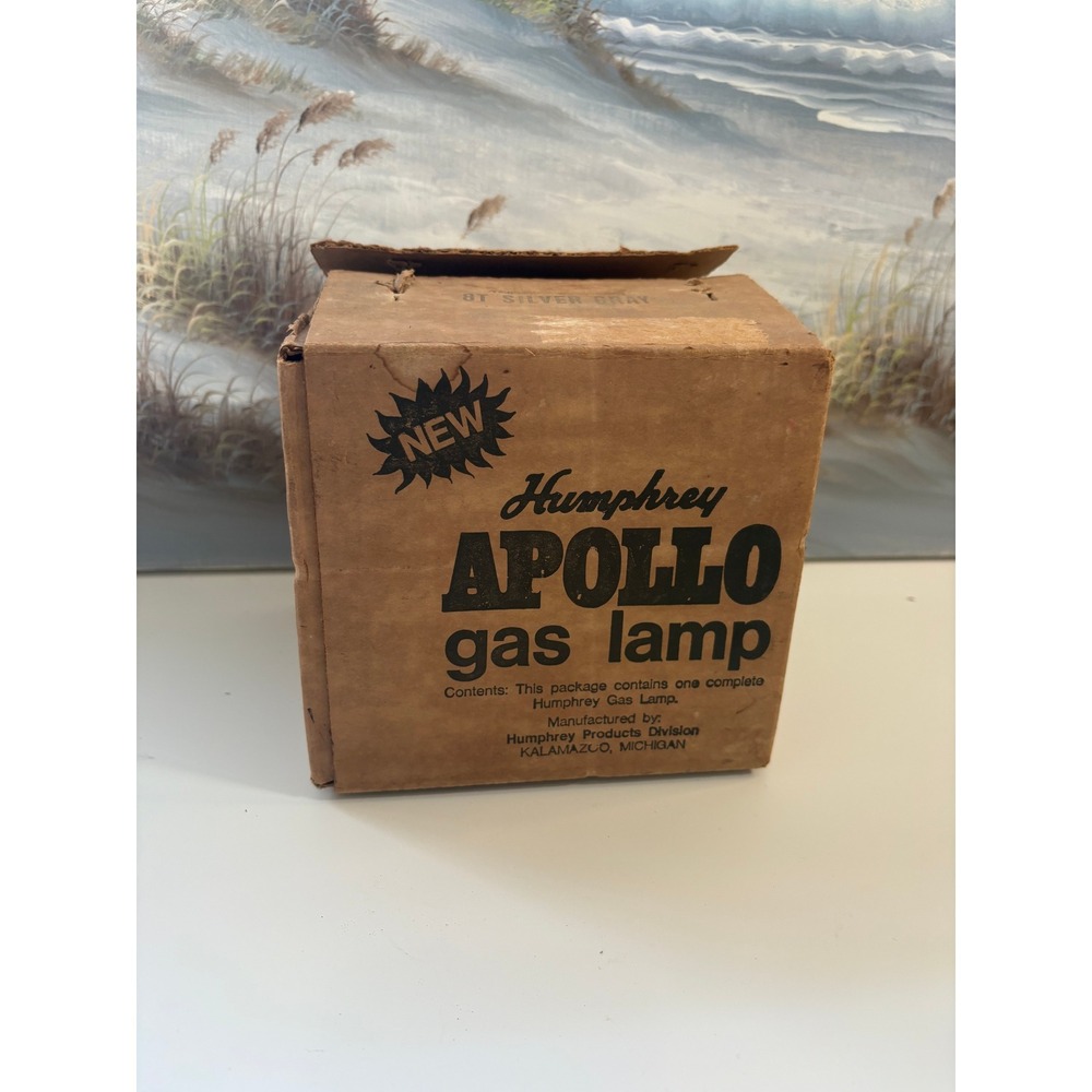 Vintage Humphrey Apollo Gas Lamp New Old Stock Silver Gray LP Indoor Light Box